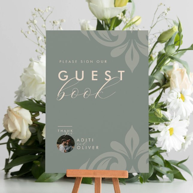 Fotobokstecken för Earthy Olive Elegant Damask Pho (Skapare uppladdad)