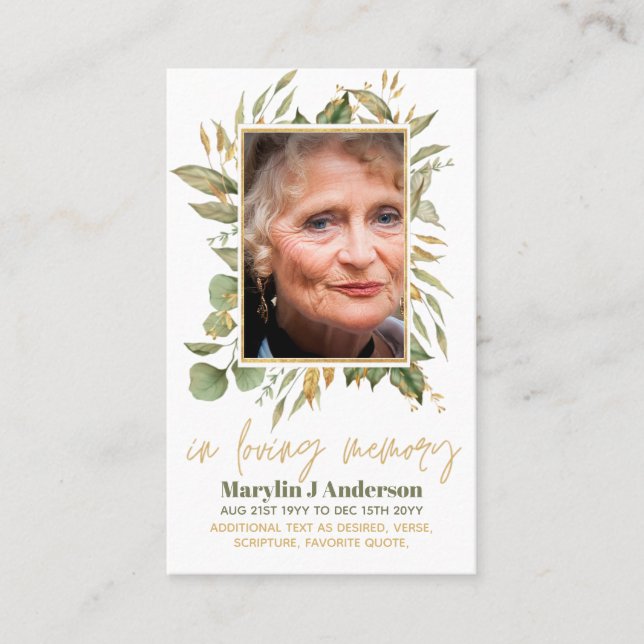 Fotobönekort Memorial Firande i Life Visitkort (Framsida)