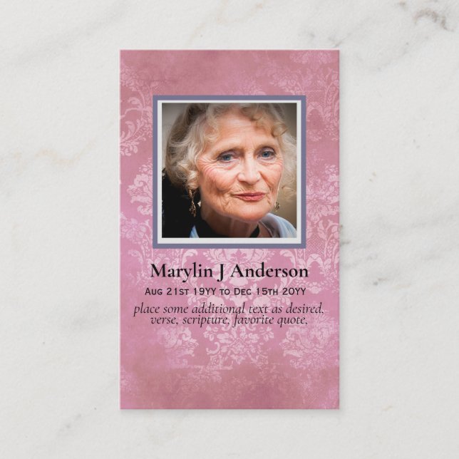 Fotobönekort Memorial Firande i Life Visitkort (Framsida)