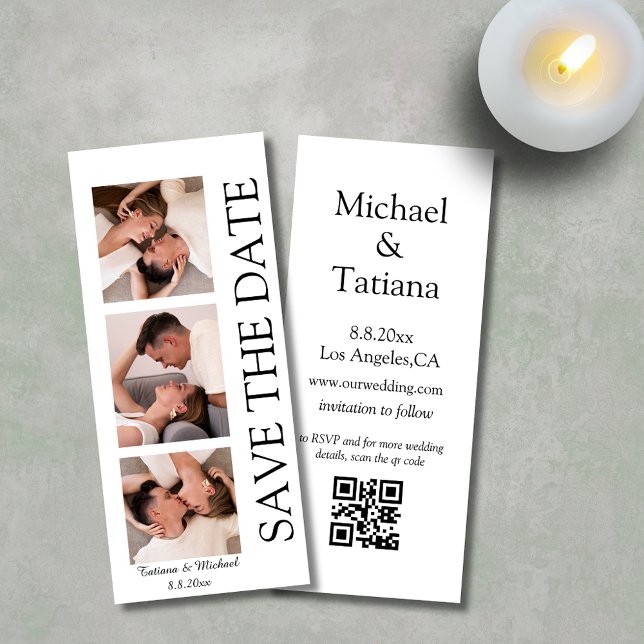 fotoboote modern 3 foton qr-kod spara datumet inbjudningar (Skapare uppladdad)