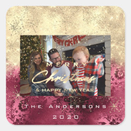 FotoBordeaux god jul New Guld Glitter Fyrkantigt Klistermärke