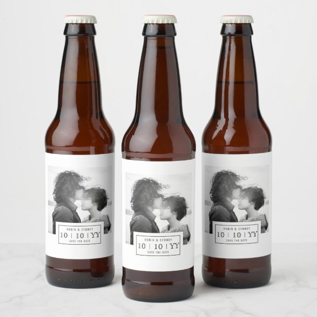 Fotobricka | Spara datum | Beer-etikett | Vit Ölflaska Etikett (Flaskor)