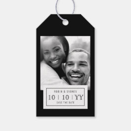 Fotobricka | Spara datum | Märkre av gåva | Svart Presentetikett
