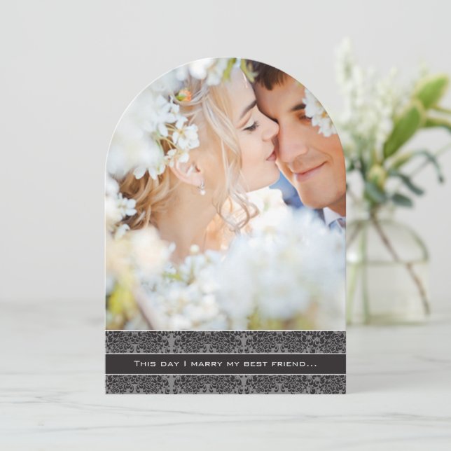 Fotobröllopsinbjudan jag gifter mig med min bästa  inbjudningar (Stående Fram)