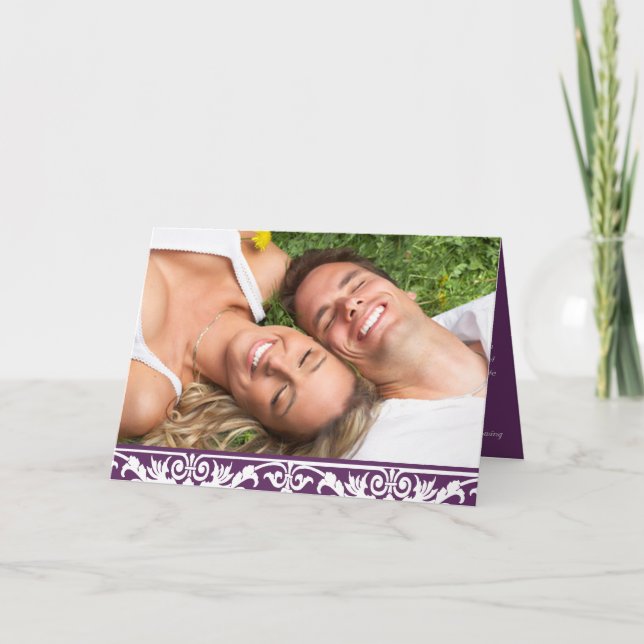 Fotobröllopsinbjudan - Plum & White Swirl Träd Inbjudan (Framsida)