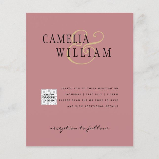Fotobröllopsinbjudan QRCode OSA Dusty Ro Flygblad (Framsidan)