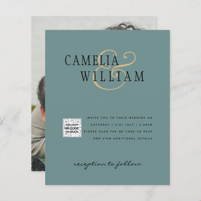 Fotobröllopsinbjudan QRCode OSA Sage Grönt (Fram/baksida)