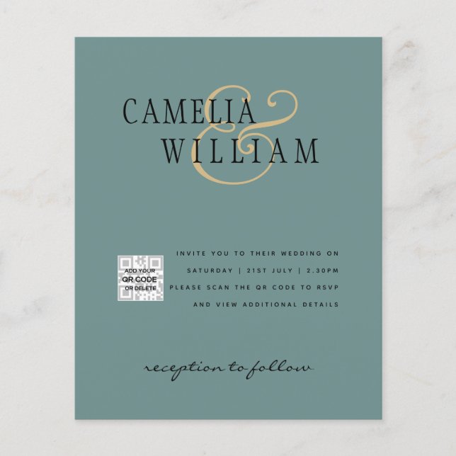Fotobröllopsinbjudan QRCode OSA Sage Grönt Flygblad (Framsidan)
