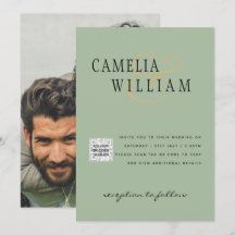 Fotobröllopsinbjudan QRCode OSA Sage Grönt