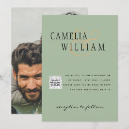 Fotobröllopsinbjudan QRCode OSA Sage Grönt Inbjudningar