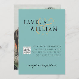 Fotobröllopsinbjudan QRCode OSA SeaGlass Teal Inbjudningar