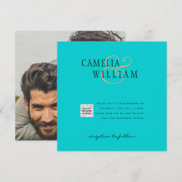 Fotobröllopsinbjudan QRCode OSA Teal Blue