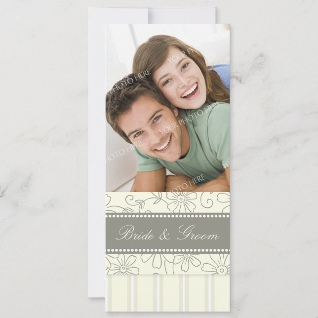 Fotobröllopsinbjudningar Beige Rand och Blommigt Inbjudningar (Framsida)