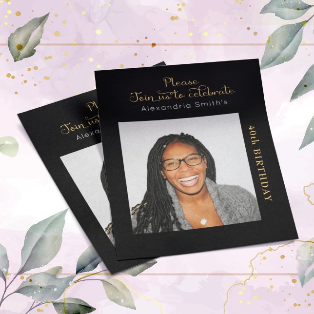 Fotobudget 40:e födelsedagsinbjudan till Black Gul (Skapare uppladdad)