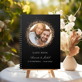 Fotobudget för gäst bok bröllop svartsvart ro guld anteckningsbok