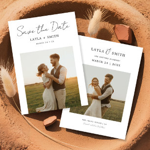 Fotobudget för Rustic Modern Bröllop Script Elegan Spara Datumet