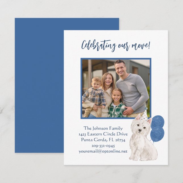 Fotobudget för Vi har flyttat Westie Family Meddelande (Fram/baksida)