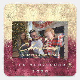 Fotoburgundy för god jul New Guld Glitter Fyrkantigt Klistermärke