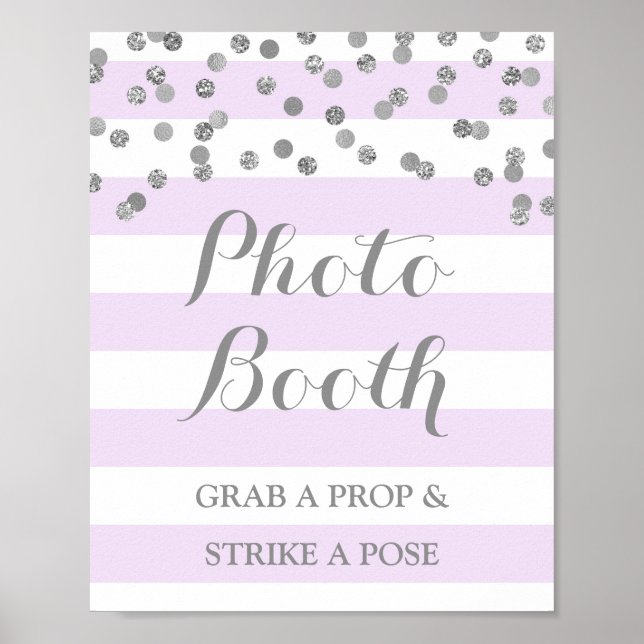 Fotobutiksbröllopsskylt Lila Silver Konfetti Poster (Framsidan)