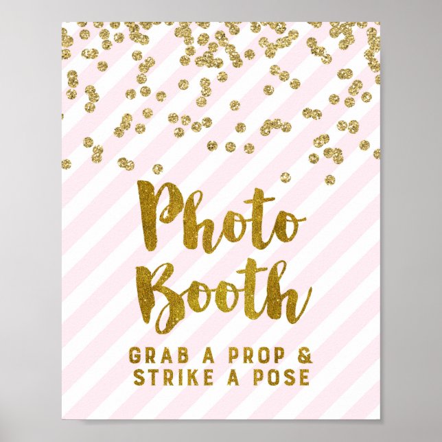 Fotobutiksbröllopsskylt Rosa Guld Ränder Poster (Framsidan)