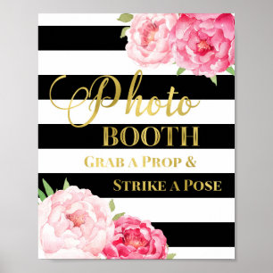 Fotobutiksskylt Rosa Blommor Guld Svarta Ränder Poster