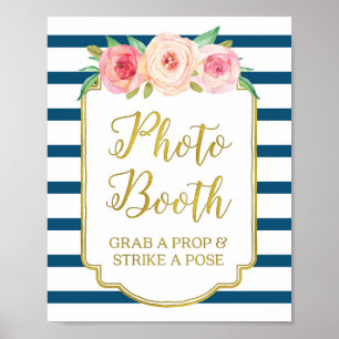 Fotobutiksskylt Rosa Guld Marinblå Vit Randig Poster