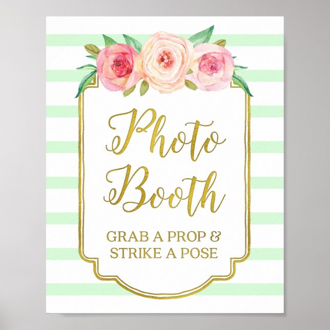 Fotobutiksskylt Rosa Guld Mint Vit Randig Poster (Framsidan)