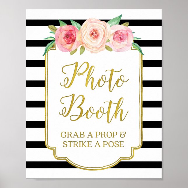 Fotobutiksskylt Rosa Guld Svart Vit Randig Poster (Framsidan)