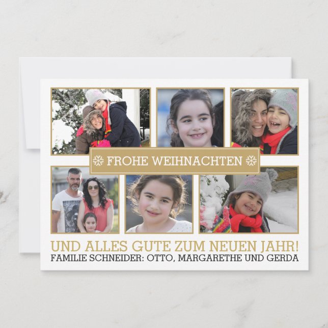 Fotocollage av sex foto FROHE WEIHNACHTEN Julkort (Framsida)
