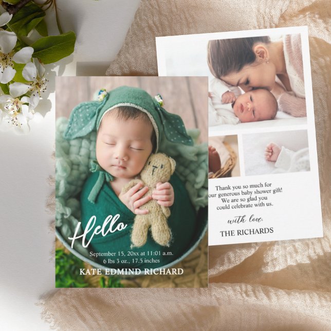 Fotocollage Baby Nyfödd Födelsekungörelse  Inbjudningar (Skapare uppladdad)