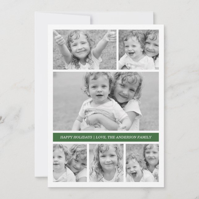 FotoCollagehelgdag Photocard - grönt Julkort (Framsida)