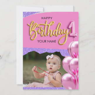 Fotodesign för första födelsedag Flicka Inbjudningar