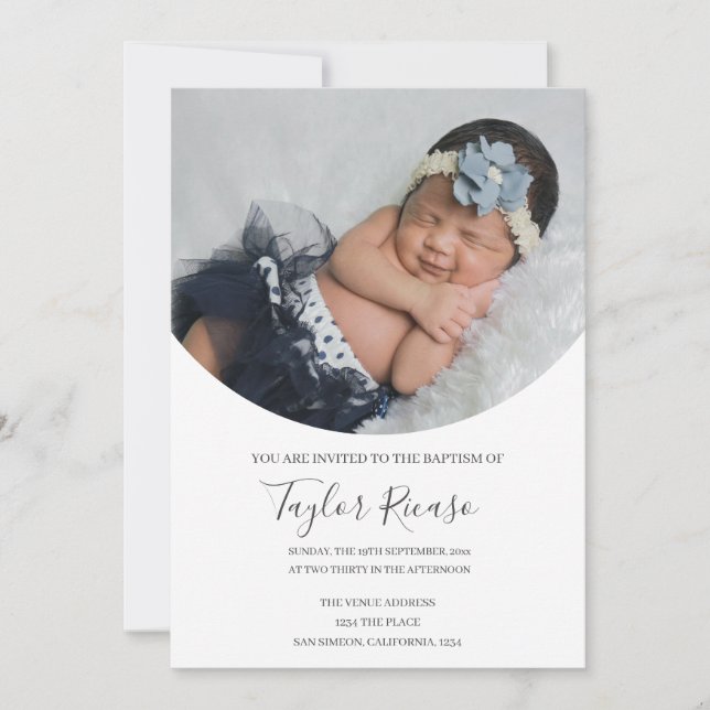 Fotodobaptism för handskriven skripttypografi inbjudningar (Framsida)