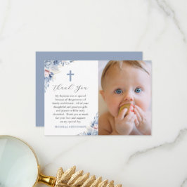 Fotodobaptism i Baby blue Blommigt med vattenfärg  Tack Kort