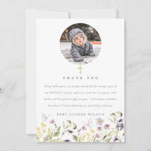 Fotodobaptism i Cute Rosa Meadow Blommigt Butterfl Tack Kort