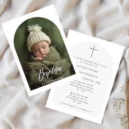 Fotodobaptism i elegant Script Black & White Arch Inbjudningar