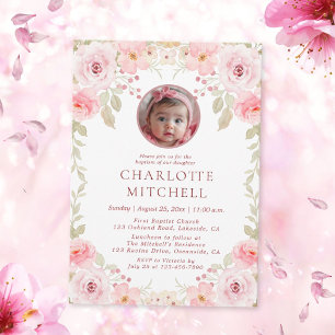 Fotodobaptism - inbjudan till Watercolor Rosa Blom