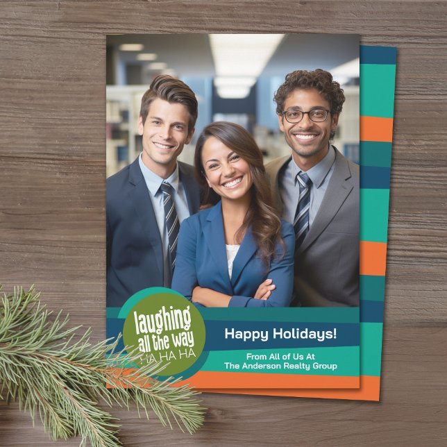 Fotodödande hela vägen av färgstarkt affärskontor julkort (Office Holiday Card - Modern Tech Design with Photo and your logo)