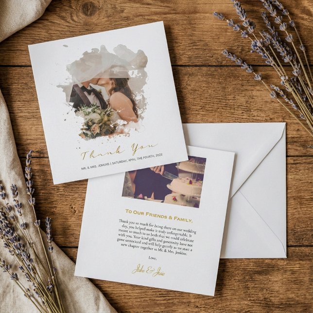 Fotoeffekt med vattenfärg, tack vare bröllop-korte kort (Watercolor photo effect, wedding thank you card.)