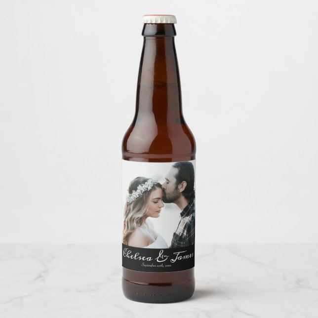 FotoElegant Anpassningsbar Calligraphy Bröllop Ölflaska Etikett (Framsida)