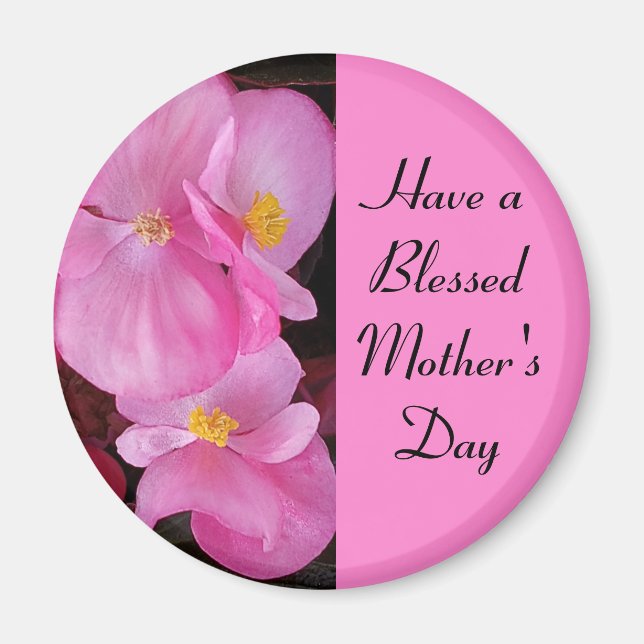 Fotoenkel, bländad Mors dag Rosa Flowers Magnet (Framsidan)