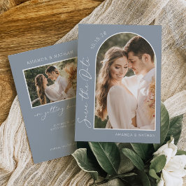 Fotoenkel Elegant Dusty Blue Bröllop Spara Datumet