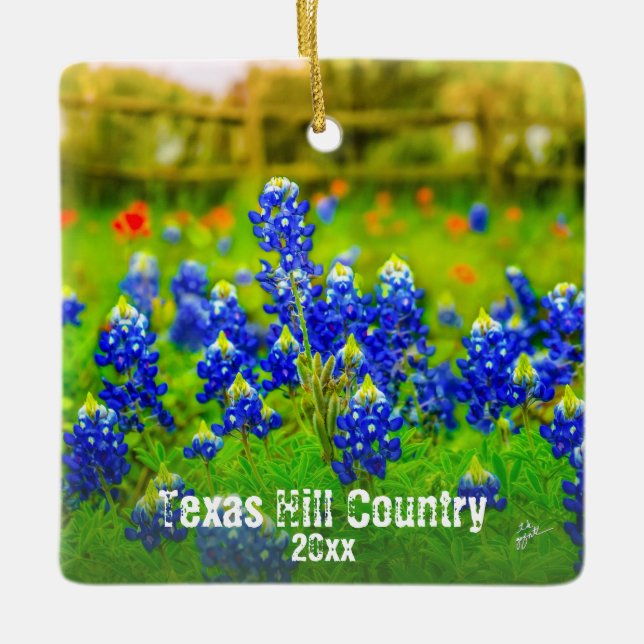 Fotoet för Bluebonnets för Texas backeland reser Julgransprydnad Keramik (Framsida)