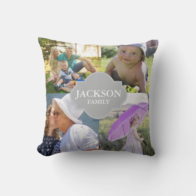 Fotoet kudder, 4 collagefoto med efternamn kudde (Framsida)