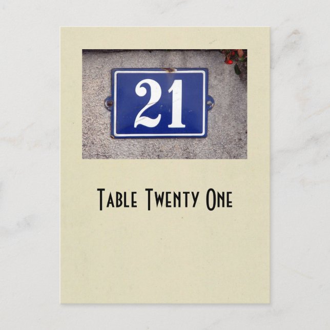 Fotoet numrerar kortet för 21 bord vykort (Framsida)