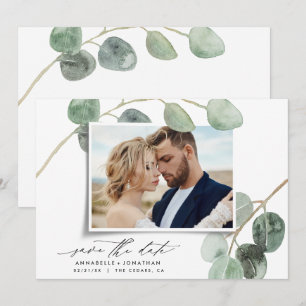 Fotoeukalyptus (Modern script elegant vintage) Inbjudningar