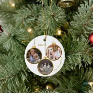 Fotofamiljemall för jul-Anpassningsbarna i Guld Julgransprydnad Keramik