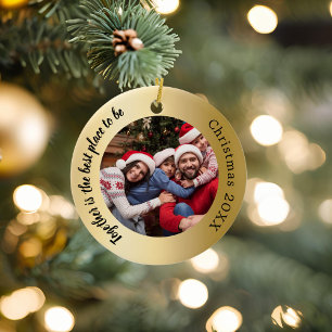 Fotofamiljen guld tillsammans - prisa jul julgransprydnad keramik