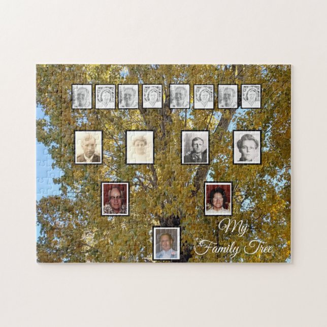 Fotofamiljen Träd med Höst löv Jigszle Puzzle Pussel (Horisontell)