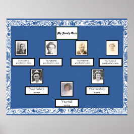 Fotofamiljen Träd White Swirled Gräns på Blue Poster